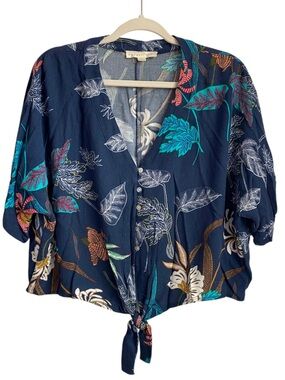 lovestitch Navy Floral Tie-Front Blouse